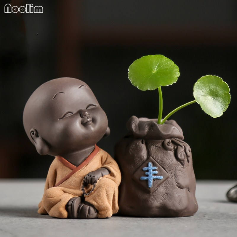 NOOLIM Ceramic Retro Zen Small Monk Vase Creative Personality Small Monk Hydroponic Plant Dried Flower Scindapsus Container
