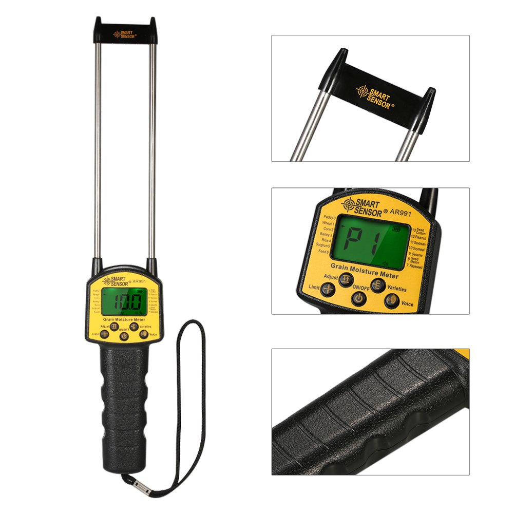 New 4 Languages Handheld LCD Digital Display Grain Moisture Meter Smart Sensor with Probe Resistance Method For Crop With Manual