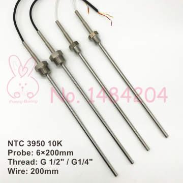 2x NTC 3950 10K Thermistor Temperature Sensor SUS304 6mm*200mm /100mm Probe 200mm Wire -40~150 Degree Thread G 1/2 G1/4