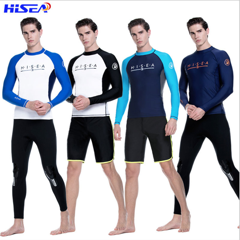 Hisea Men's Rash Guard Shirt Long Sleeve UV Protect Swimming Tops Lycra Quick Dry Swimwaer Srufing Water Sport T-Shirt Clothing