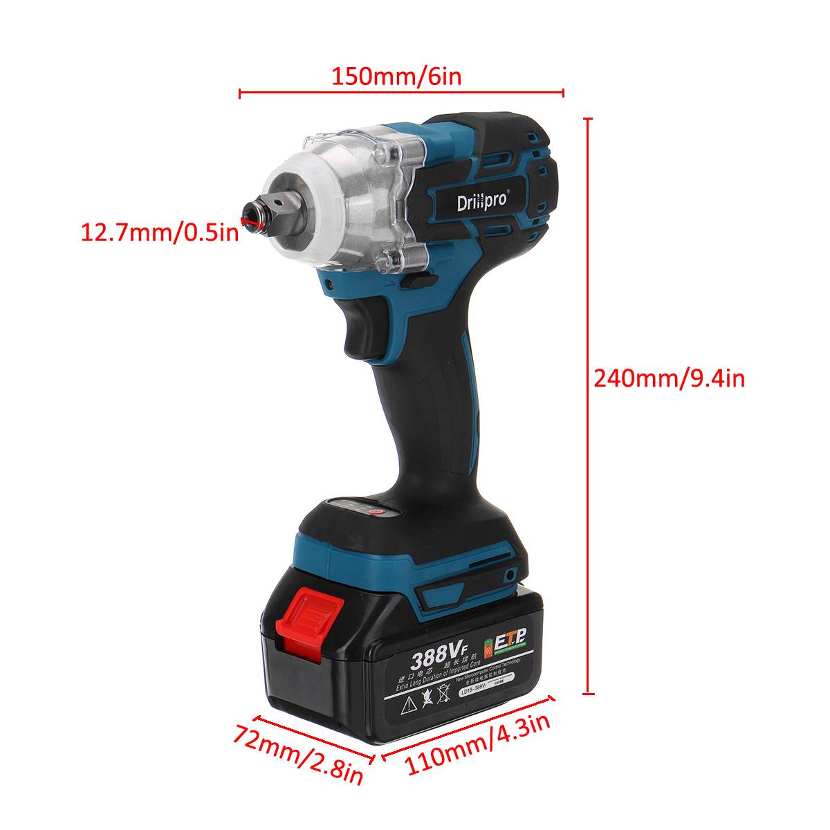 388vf Brushless Cordless Electric Impact Wrench 1/2inch Power Tools 15000Amh Li Battery +LED light Adapt to Makita 18V Battery