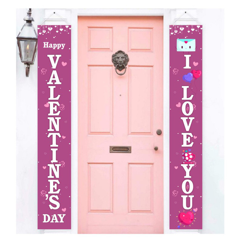 Door Banner Letter Heart Print Couplet Door Curtain Portiere Decorative Flags Cloth for Valentine's Day Festive Atmosphere Decor