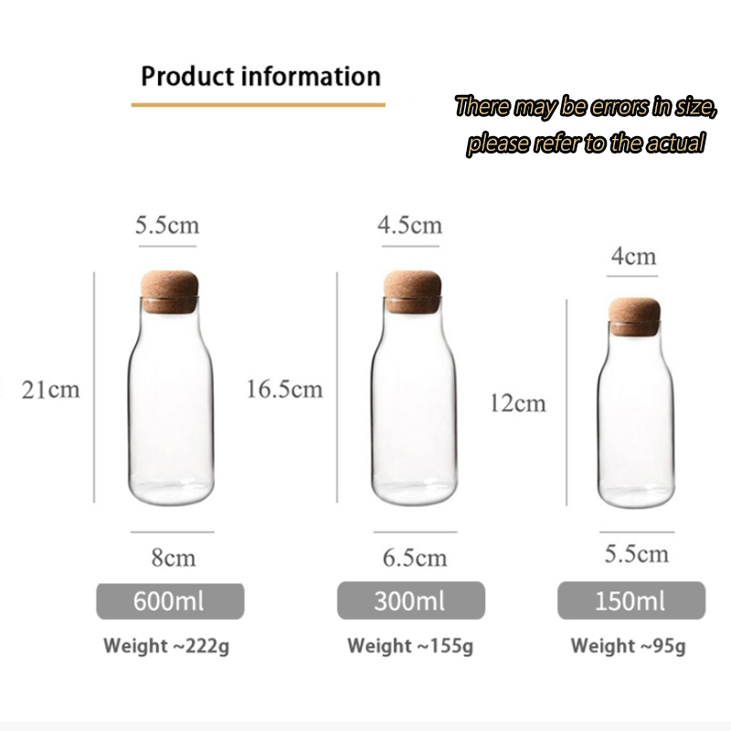 150/300 /600/1100/1pcs Cork Glass Bottle Heat Resistant Milk Juice Bottle Transparent Storage Can Sealed Tea Coffee Storage Tank