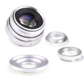 Silver Mini 35mm f/1.6 APS-C CCTV Lens+adapter ring+2 Macro Ring for Canon EF-M EOSM Mirroless Camera M1/M3/M5