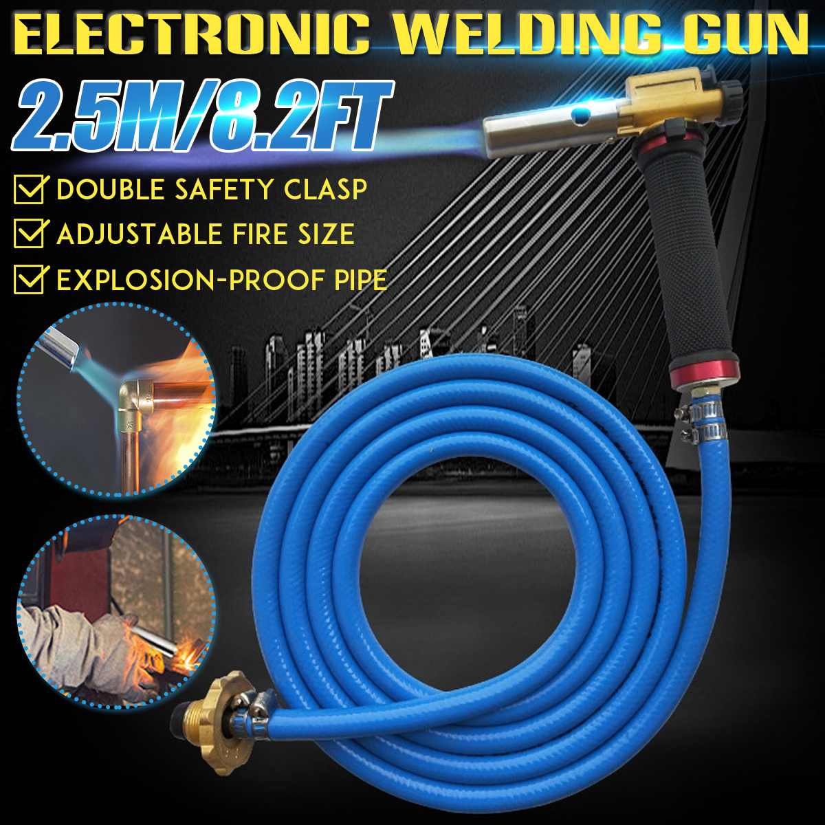 Liquefied Propane Gas Electronic Ignition Welding Gun Torch Machine Equipment with 2.5M Hose for Soldering Weld Cooking Heating