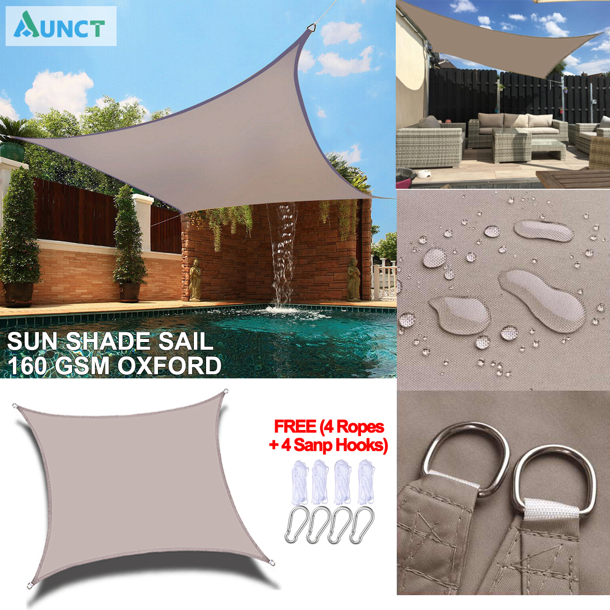 Aunct 5x6m 300D Oxford Squre Sun Shade sail visor pool cover Sunscreen awnings outdoor waterproof sail shade cloth gazebo canopy