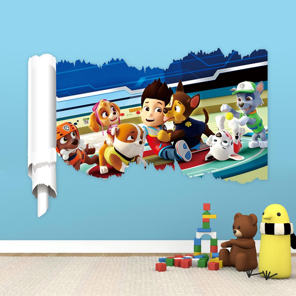 Cartoon 3D Paw Patrol Kids Removable Wall Stickers Decals Nursery Home Decor Vinyl Mural for Boys Bedroom Living Room Mural Art