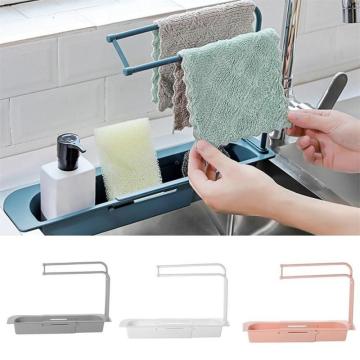 Telescopic Sink Rack Soap Sponge Drain Shelf Storage Basket Bag Faucet Holder Adjustable Bathroom Holder Sink Kitchen Accessorie