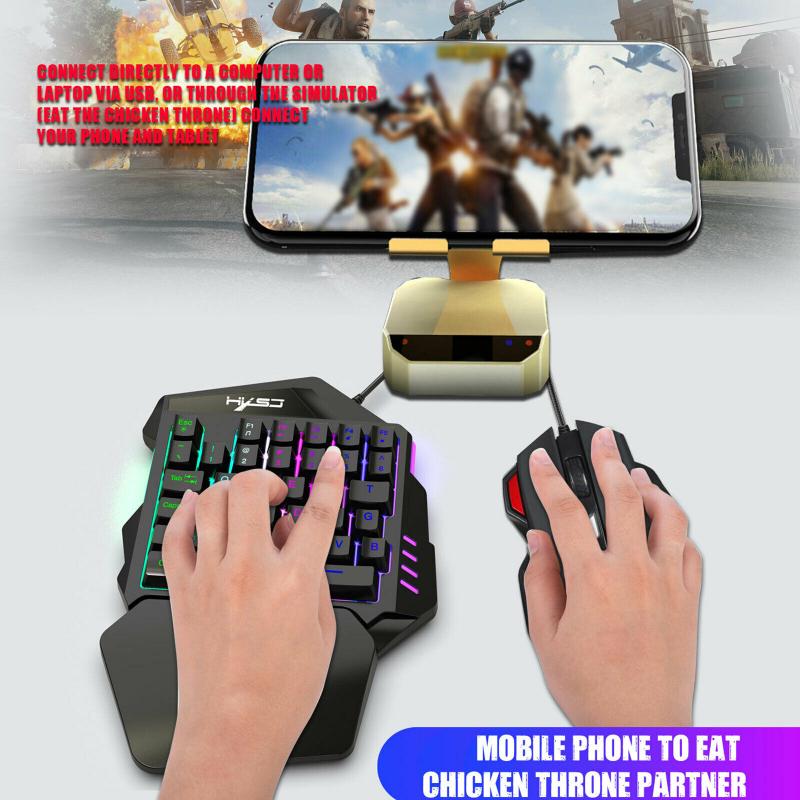 Mobile Phone PUBG Keyboard Mouse One-Handed Game Gaming Keyboard Mouse Keypad with LED Backlight 35 Keys
