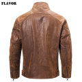 New Men's Pigskin Real Leather Jacket Motorcycle Jacket Classic Coat with Stand Collar