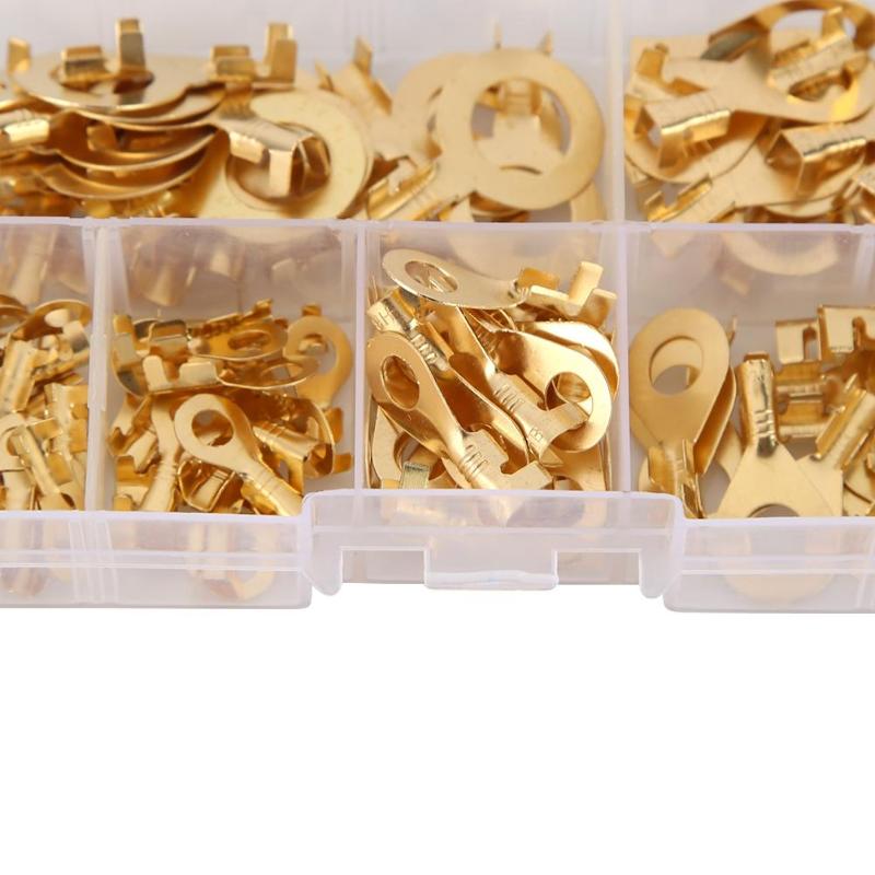 150pcs/set Ring Type Gold Terminals Wire Cable Brass Non-insulated Crimp Electrical Cable Wire Connectors 3.2-10.2mm