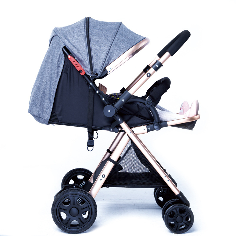 High View Baby Stroller Lightweight Folding Four-Wheel Cart Can Sit Can Lie Baby Two-Way Trolley Stroller