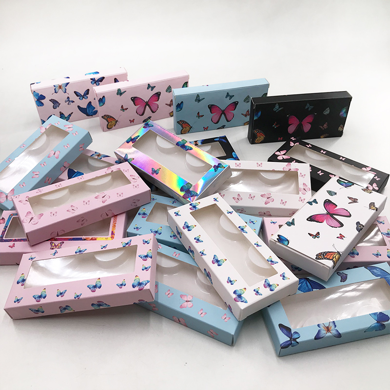 25mm 27mm Mink False Eyelashes Rectangle Cardboard Butterfly Soft Paper Boxes Empty Eyelash Packaging Box