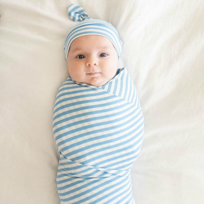 2pcs Newborn baby set swaddle wrap + hat 100% cotton soft infant newborn baby products Blanket fashion striped Toddler Sleepsack