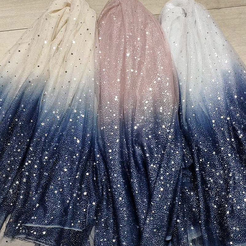 150cm wide Sequined Stars Gradient Embroidery Mesh Lace Fabric For Evening Dress/Women's Skirt Bridal Tulle Dress Sequins Fabric