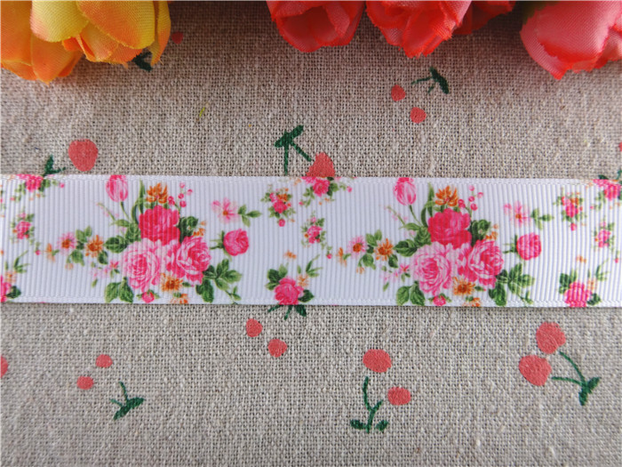 16053048, new arrival 1'' 25mm 10 yards flowers printed grosgrain ribbons cartoon ribbon handmade hair bows