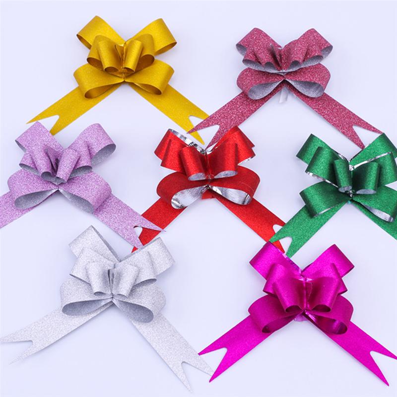 50Pcs 9cm Pull Bowknots with Snowflake Pattern Christmas Decorative Pull Bowknots Gift Box Pull Bows Bowknot Ribbon (Red)