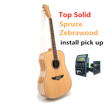 Acoustic Guitar 41 Inches Top Solid Spruce Electric D A Guitarra 6 Steel Strings Folk Pop Cutaway Zebrawood Highgloss
