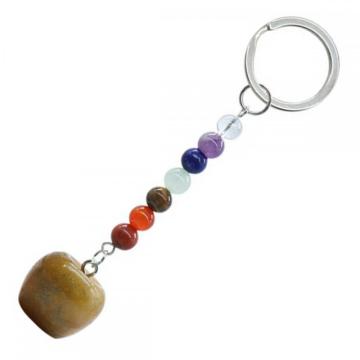 Yellow Jade 20MM Gemstone Apple Pendant Keychain with 7 Chakra Chain