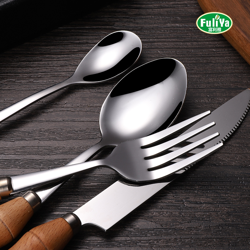 4PCS Stainless Steel Tableware Set Wood Handle Dinnerware Knife Fork Spoon Teaspoon Cutlery Set flatware sets