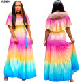 African Long Maxi Dresses for Women Dashiki Shoulder off Tie-dye Summer Dress Plus Size Robe Femme Vestidos American Clothing