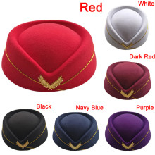 6 Colors Wool Felt Pillbox Air Hostesses Beret Hat Base Cap Airline Stewardess Sexy Formal Uniform Hat Caps Accessory