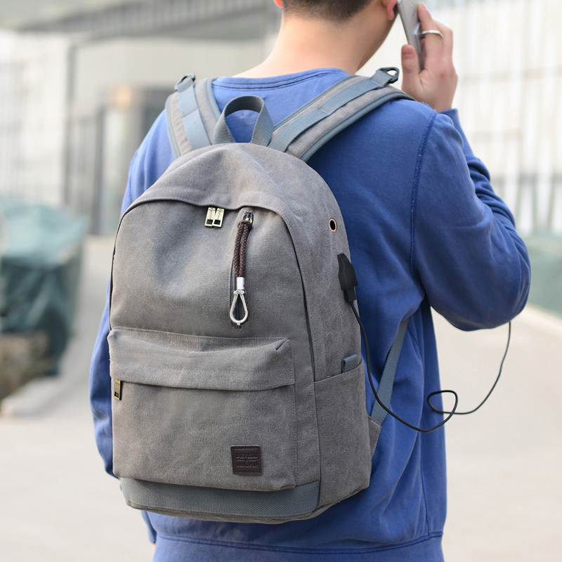 Fengdong teenage boys school backpack usb bag with earphone jack men travel backpack student canvas bookbag school bags for boys