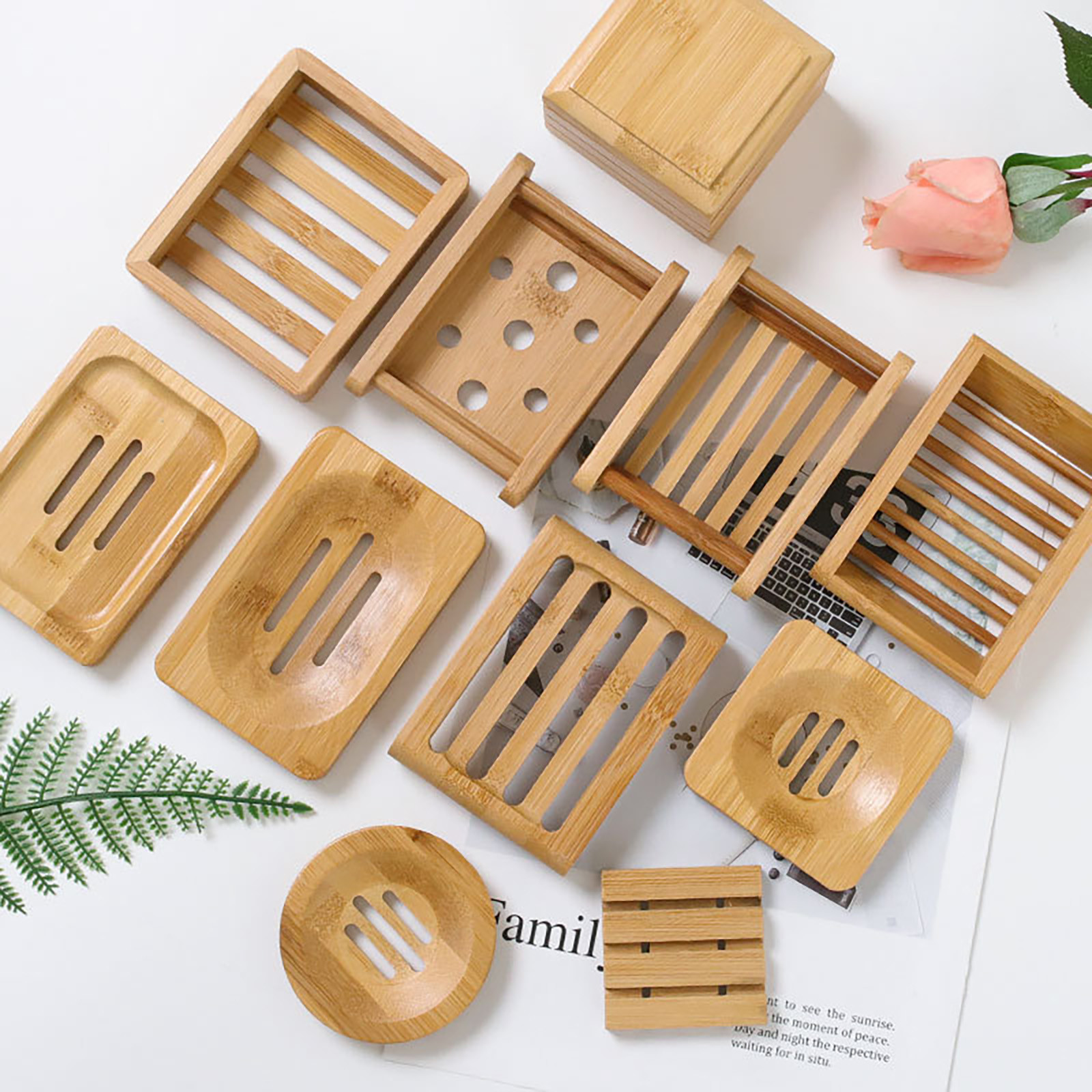 25# 1pc Natural Bamboo Soap Dish bamboo Wooden Soap Tray Holder Storage Soap Rack Plate Box Container for Bathroom