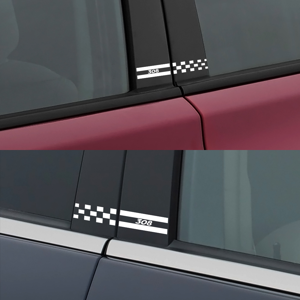 2PCS For Peugeot 308 Reflective Car Column Cover Film Vinyl Trim Stickers Auto Window B Pillars Decor Car Accessories Styling