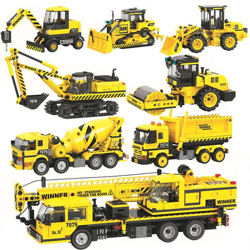 Technic Construction Vehicles Urban Trucks Bulldozer Excavator Building Blocks Kids Toys MOC DIY City Engineering Team Crane Set