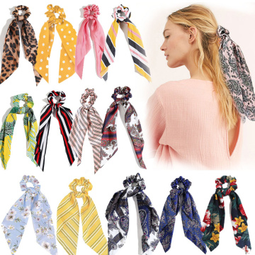 Boho Print Ponytail Scarf Bow Elastic Hair Rope Tie Scrunchies Printed Charms Lady Hot Sale 2019 Chic Women Ribbon Hair Bands