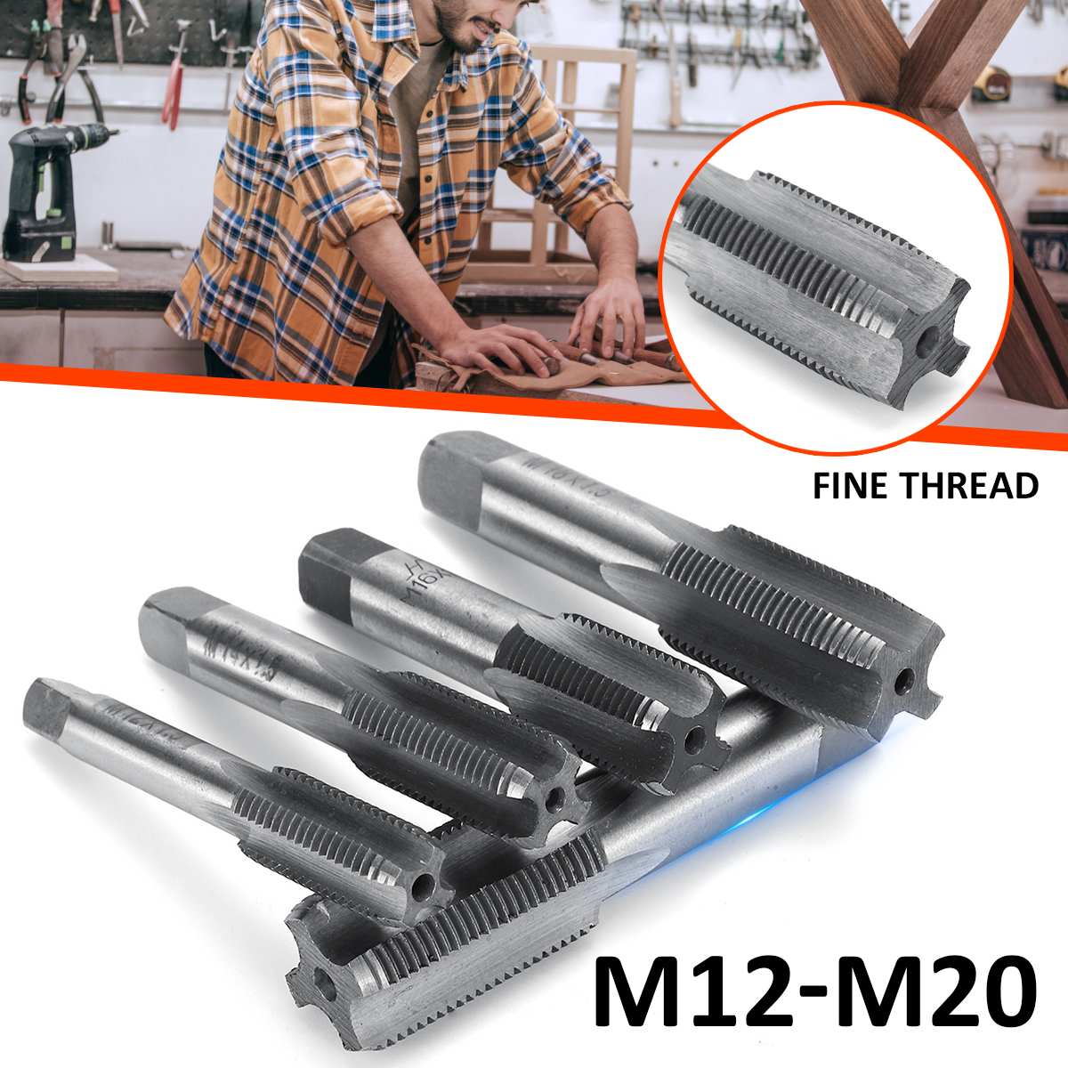 1 Pairs M12 M14 M16 M18 M20 Right Hand Machine Straight Fluted Fine Thread Metric Plug Hand Tap Drill Set Hand Tools