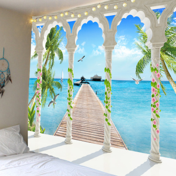 The beautiful scenery outside the balcony window background decoration cloth digital printing tapestry factory direct sales can