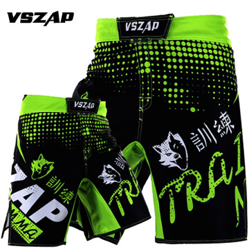 VSZAP Men's MMA Short Boxe Green Muay Thai Boxing Shorts Printing MMA Shorts Fight Grappling Short Kick Gel Thai MMA Boxe Green