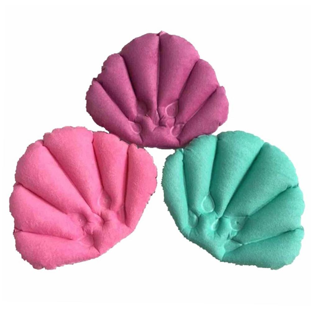 Bath Pillow With Suction Cups Inflatable Terry Cloth Fan-shaped Neck Support Pillow Soft Spa Neck Bathtub Cushion Random Color