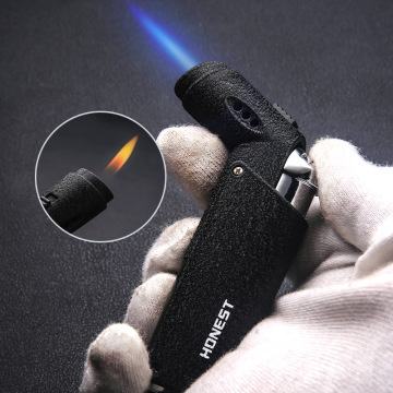 High Quality Metal Texture Fixed Double Flame Spray Gun Welding Torch Lighter Butane Gas Cigar Cigarette Lighter Gift Package