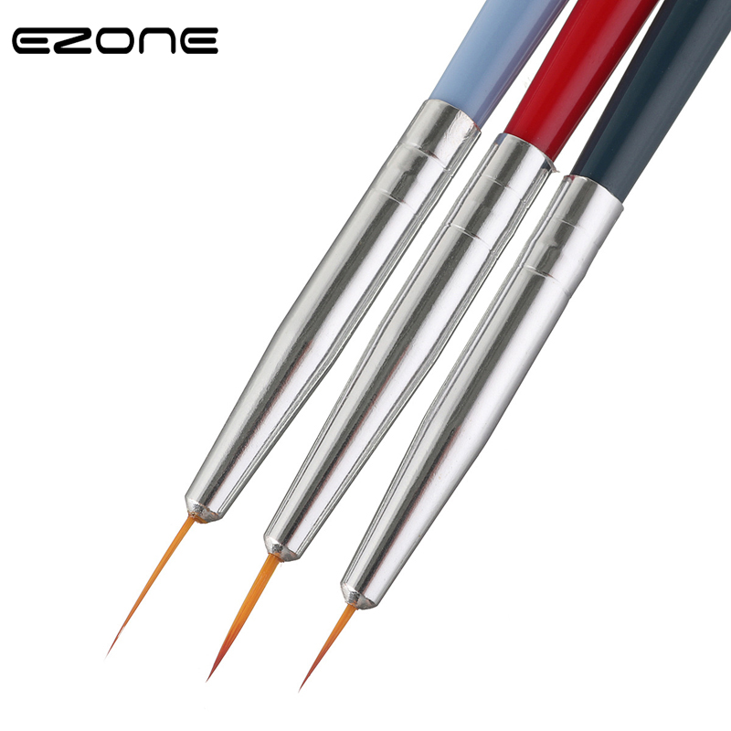 EZONE 3PCS Oil Paint Brush Wood Handel Nylon Hair Different Size Hook Line Pen For Watercolor Gouache Acrylic Painting Art Tools