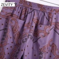 ZEVITY Women vintage cashew nuts print flare pants female leisure zipper fly paisley retro Trousers chic back pockets pants P920