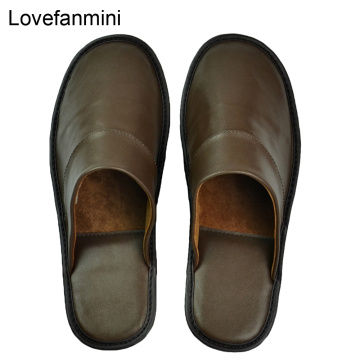 Genuine Sheepskin Leather slippers couple indoor non-slip men women home fashion casual single shoes PVCsoft soles spring summer