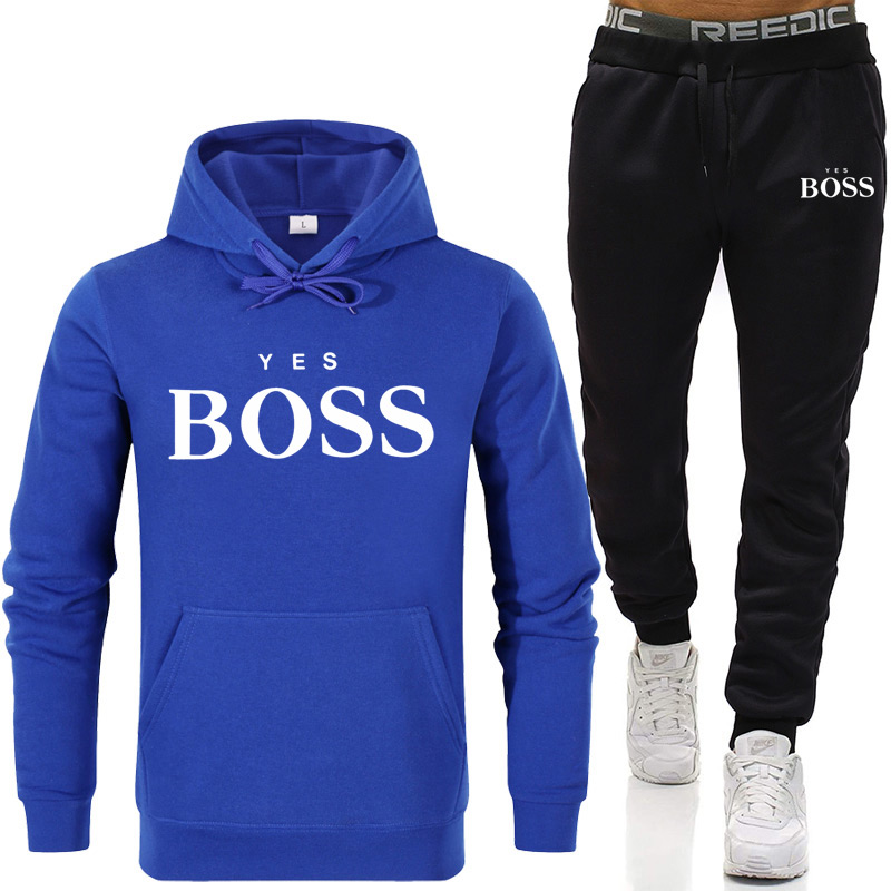 Tracksuit Men Fashion Hoodies Men Suits Brand Yes Boss Sets Men Sweatshirts+Sweatpants Autumn Winter Fleece Hooded Pullover