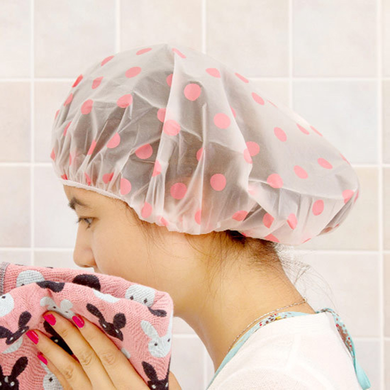 1Pcs Random Color Thick Shower Cap Waterproof Bath Hat Shower Dot Bath Hair Cover Women Supplies Shower Cap Bathroom Accessories
