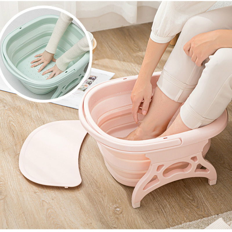 Folding Foot Wash Tub with Lid Sauna Foaming Massage Bucket Bathroom Foot Bath Basin Portable Foldable Footbath Hot Tubs