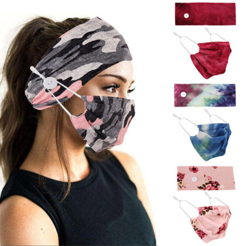 2Pcs/set Button Head Band Mask Turban Hair Accessories Soft Yoga Sports Elastic Hair Band Fashion Hair Band with Mask Unisex