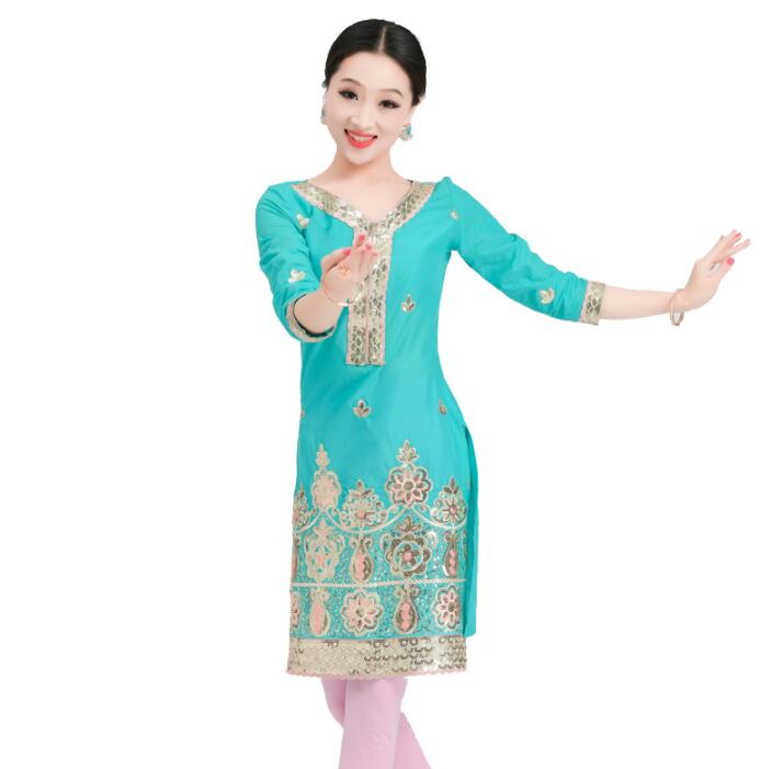 Woman Fashion Ethnic Styles Print Cotton Kurtas India Dance Performance Embroidery Dress Lady Top