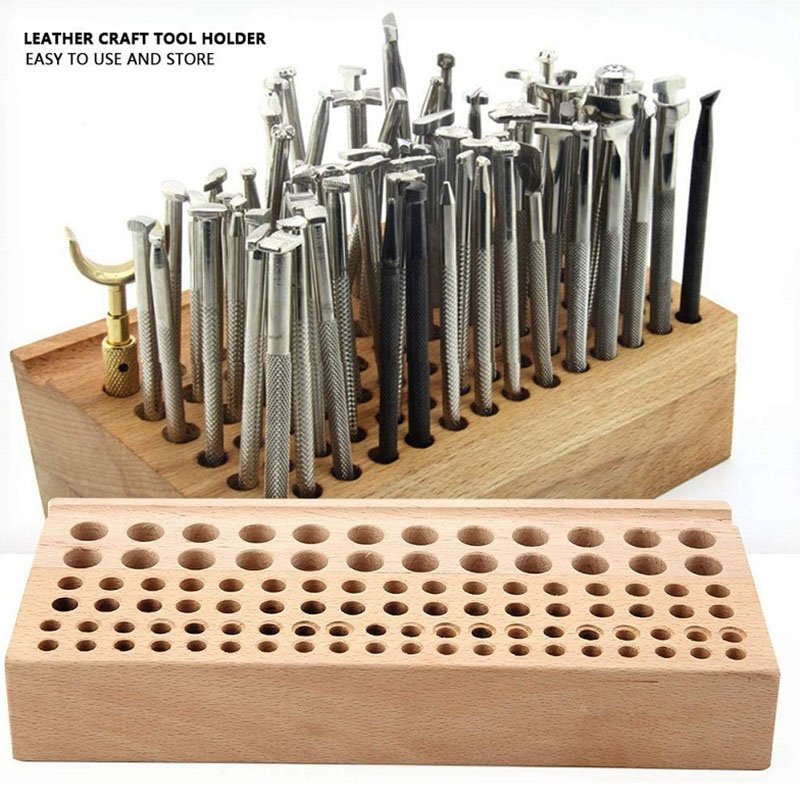 46/98 holes Pine Wooden Leathercraft Rack Stand DIY Tamping Punching Tools Holder Organizer Storing Leather Tool Storage Box
