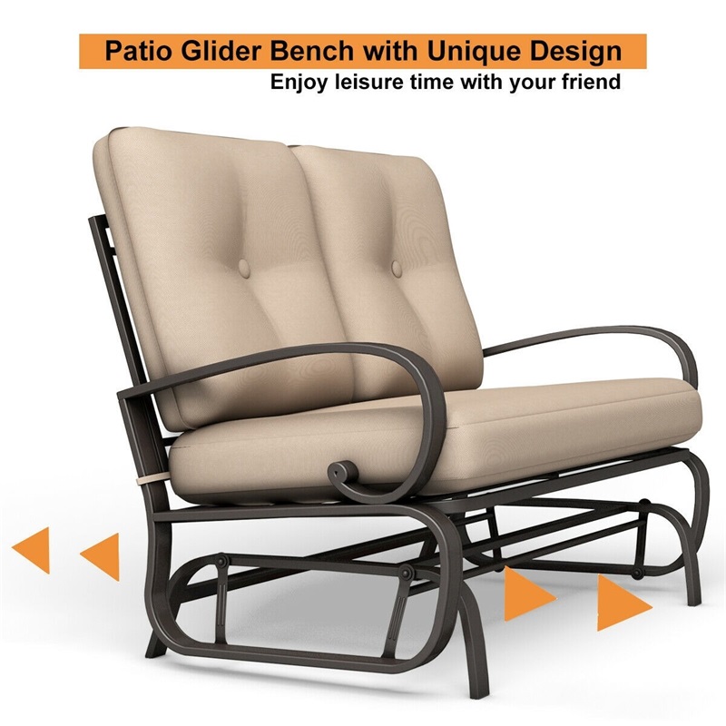 Outdoor Patio Cushioned Rocking Bench Loveseat Porch Backyard Furniture HW51783