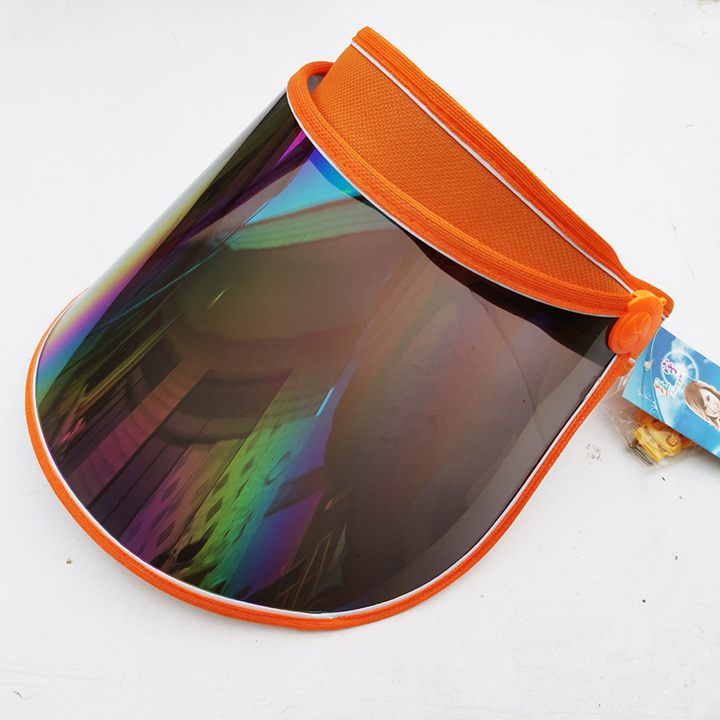 Women Summer Empty Top Sun Visor Hat Rainbow Plastic Panel UV Protection Angle Large Wide Brim Motorcycle Beach Cap#0323y30