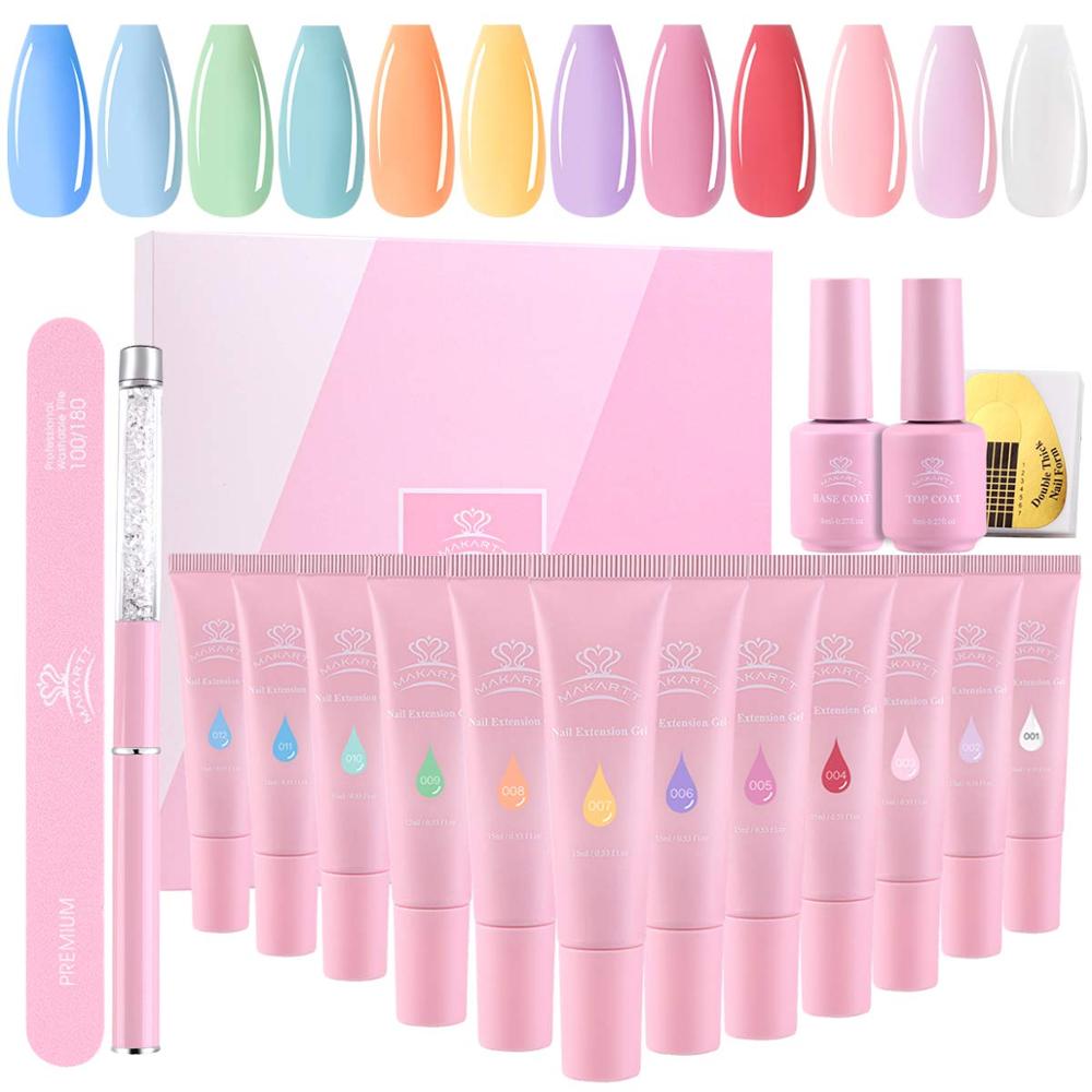 Makartt Poly Nail Building Gel Kit Quick Poly Nail Extension Gel Clear Pink Nail Enhancement Builder Gel All-in-one French Nails