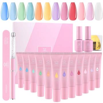 Makartt Poly Nail Building Gel Kit Quick Poly Nail Extension Gel Clear Pink Nail Enhancement Builder Gel All-in-one French Nails