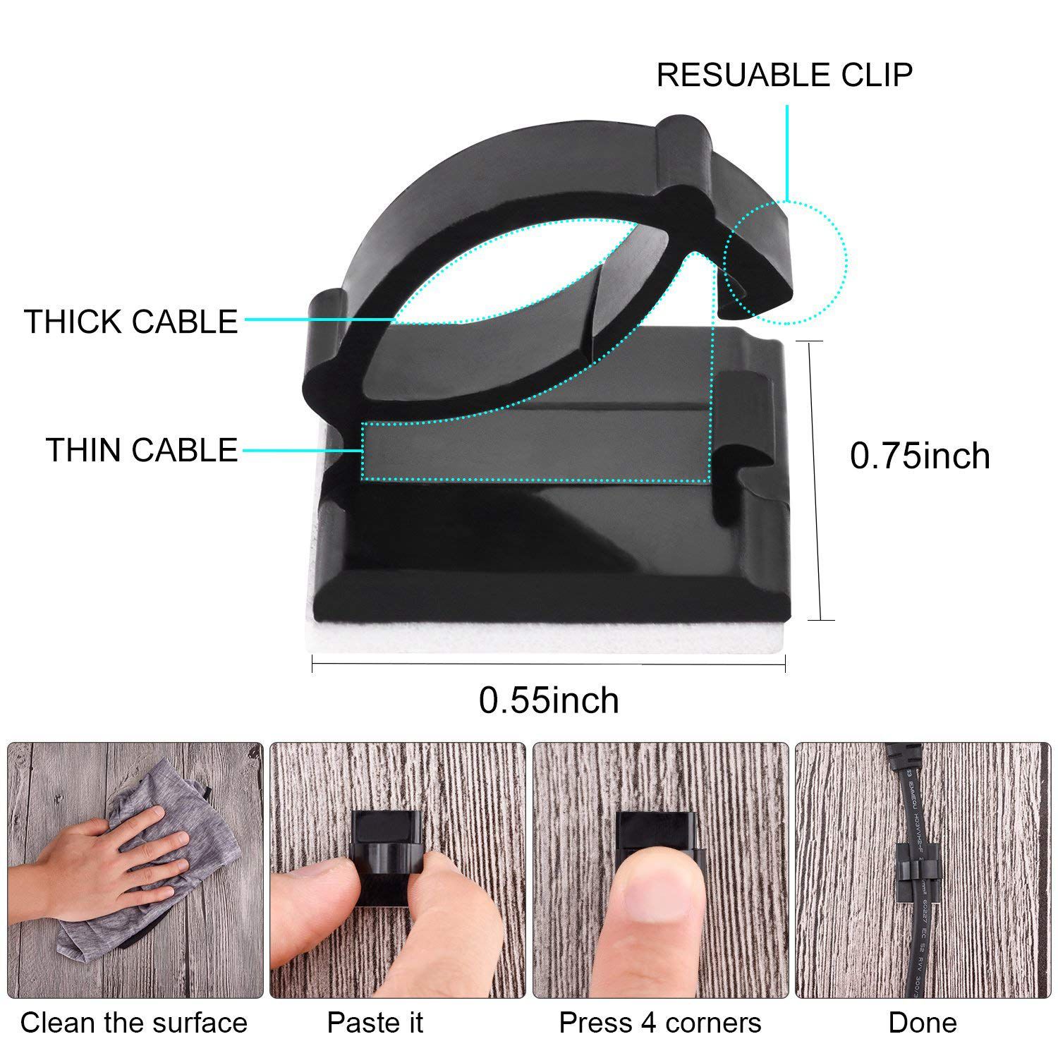 50 pcs Self Adhesive Cable Clamp Plastic Rectangular Cable Clips Cable Tie Quick Bind Cable Wire Cord Management Holder for Car